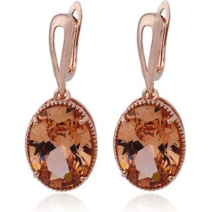 Deja Jewels Oorbellen met Ovale Glassteen Hangers - Dames, Rosegoudkleurige Afwerking, Champagnekleurige Glassteen