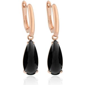 Deja Jewels Oorbellen met Hangers - Dames, Rosegoudkleurige Afwerking, Zwarte Waterdrop Glassteen