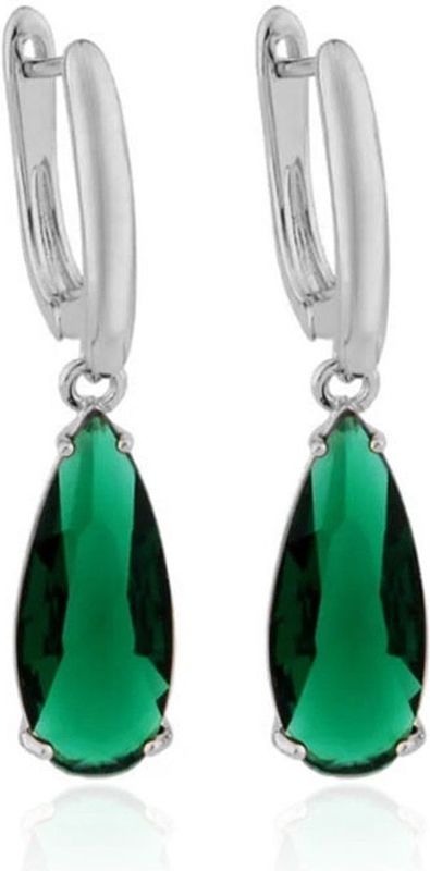 Deja Jewels - Oorbellen met Hangers - Zilver - Groene Waterdrop Glassteen