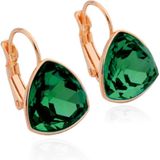 Deja Jewels Oorbellen met Hangers - Dames, Rosegoudkleurige Afwerking, Groene Bolle Driehoek Glassteen