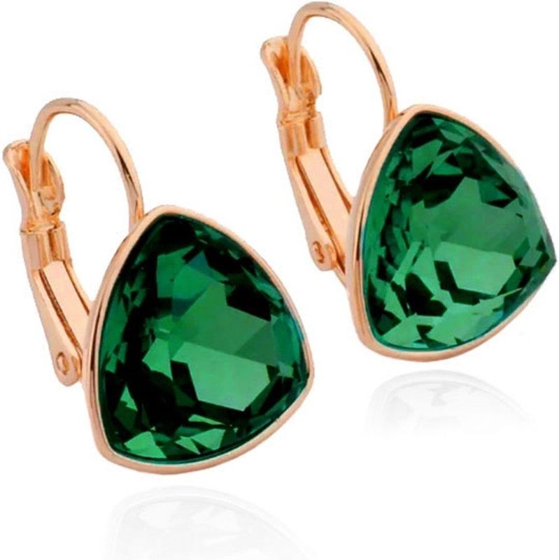 Deja Jewels Oorbellen met Hangers - Dames, Rosegoudkleurige Afwerking, Groene Bolle Driehoek Glassteen