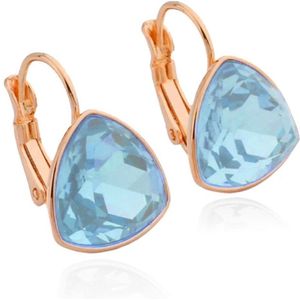 Deja Jewels Oorbellen met Hangers - Dames, Rosegoudkleurige Afwerking, Lichtblauwe Bolle Driehoek Glassteen