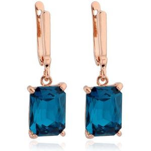 Deja Jewels - Oorhangers - Blauw - Roségoud - Rechthoekige Glassteen