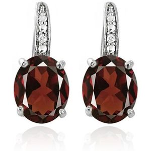 Cilla Jewels 925 Zilveren Oorbellen met Grote Rode Garnet Steen