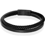 Mendes - Minimalistische Heren Armband - Leer - Zwart - 2 Strengen