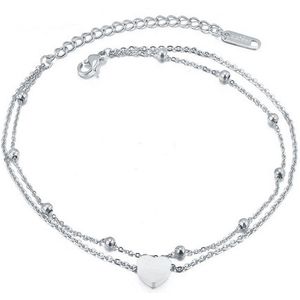 Cilla Jewels Dames Dubbele Enkelband met Hart Zilverkleurig