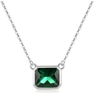 Elenza - Smaragd CZ Ketting - Zilver - Verstelbare Lengte 40+5cm