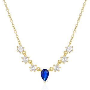 Elenza - Ketting - Blauw - 925 Zilver - Verguld - Verstelbare Lengte 40+5cm
