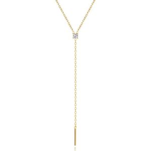 Elenza Goudkleurige 925 Sterling Zilveren Ketting met Zirkonia Hangertje