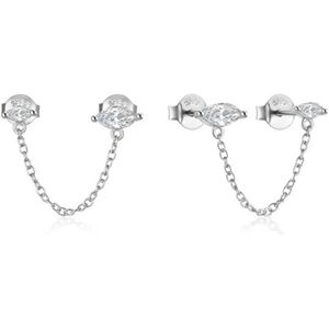 Stijlvolle Elenza Zilveren Oorbellen met Ketting en Zirkonia – Tijdloze Elegantie