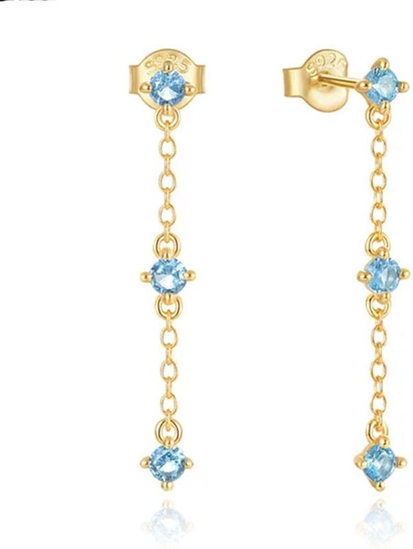Elenza - Oorbellen - Goudkleurig - Blauw Kristal - Sterling Zilver