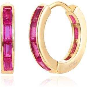 Elenza - Goudkleurige Hoepel Oorbellen - Roze Zirkonia - Sterling Zilver .925