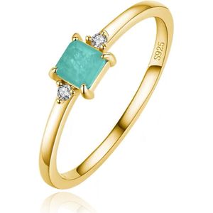 Elenza Zilveren Ring met Rechthoekige Groene Steen en Zirkonia, Verguld met 18k Gouden Plating-18mm