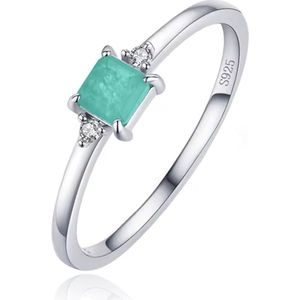 Elenza Sterling .925 Zilveren Ring met Rechthoekige Groene Steen en Zirkonia-19mm
