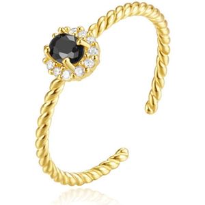Chique Elenza Goudkleurige Ring met Zwarte Kristallen – Luxueuze Glans voor Dames