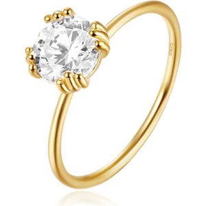 Elenza Thin .925 Zilveren Ring met Grote Zirconia en Gouden Plating – 1mm-17mm