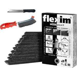 Flexim Dakmortel Zwart 20L + Flexim Afwerkmes + Staalborstel