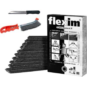 Flexim Dakmortel Zwart 20L + Flexim Afwerkmes + Staalborstel