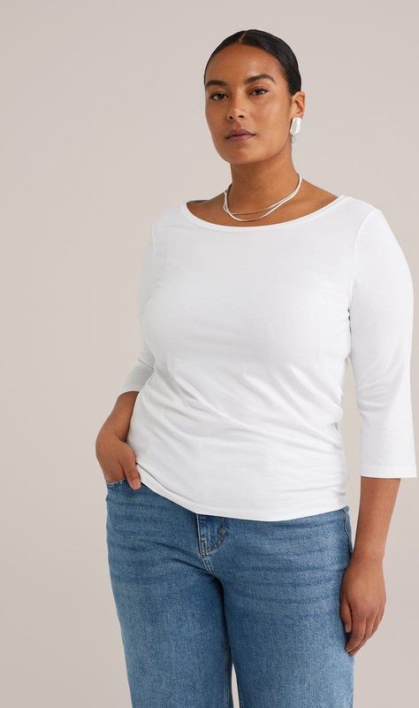 WE Fashion Dames T-shirt met driekwart mouwen - Curve