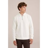 Sweater - Katoenmix - Regular Fit - Structuur - Ritssluiting - Polokraag - Langere Mouwen