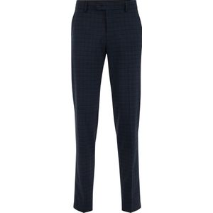WE Fashion - Slim Fit - Pantalon - Donkerblauw - Premium Wolmix met Ruitdessin