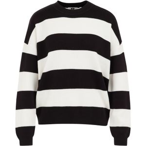 WE Fashion - Dames gestreepte trui - Regular fit - Zwart - Katoen - Maat: S