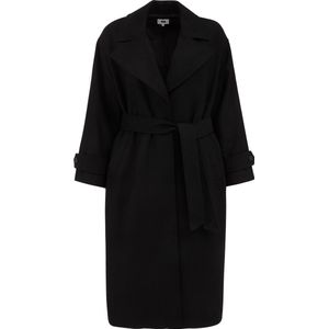WE Fashion - Dames jas van wolmix - Curve - Oversized - Zwart -  Plus Size Maat: 46