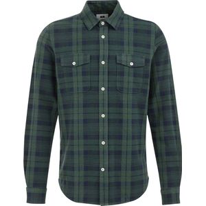 Fundamentals - Heren gebreid flanellen overhemd met dessin - Regular fit - Donkergroen - Katoen - Maat: XXXL
