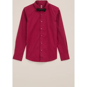 WE Fashion - Regular Fit - Overhemd - Bordeauxrood - Katoen - Afneembare Vlinderdas