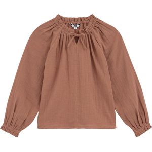 WE Fashion - Blouse - Bruin - Katoen - Regular Fit