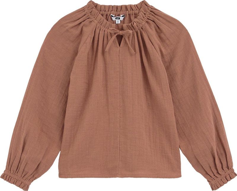 WE Fashion - Blouse - Bruin - Katoen - Regular Fit