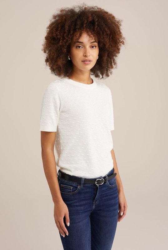 WE Fashion - Trui - Offwhite - Knitwear - Ronde Hals - Kwartmouw