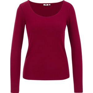 WE Fashion - Dames geribd T-shirt - Donkerrood - Viscose - Maat: S