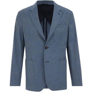 Van Gils gemêleerd slim fit colbert met linnen blauw