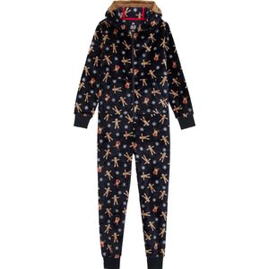 WE Fashion fleece onesie donkerblauw/beige