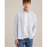 WE Fashion - Overhemd - Lichtblauw/Wit - Katoen - Krijtstrepen - Lange Mouw
