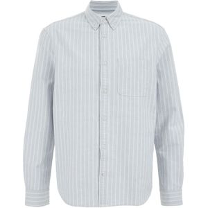 WE Fashion - Overhemd - Lichtblauw/Wit - Katoen - Krijtstrepen - Lange Mouw