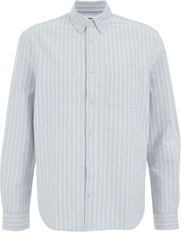 WE Fashion - Overhemd - Lichtblauw/Wit - Katoen - Krijtstrepen - Lange Mouw