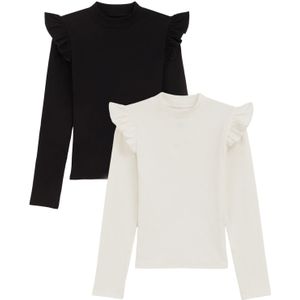 WE Fashion Meisjes T-shirt met ruches 2-pack