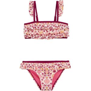 WE Fashion - Bikini - Wit/Bordeaux Rood/Geel - Ruches