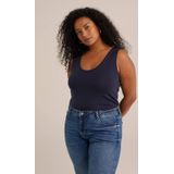 WE Fashion - Curve - Singlet - Donkerblauw - Katoen