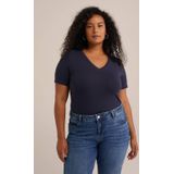 WE Fashion Dames T-shirt met V-hals - Curve