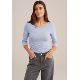 T-shirt - Rekbare Katoenmix - Driekwart Mouwen - Ronde Hals