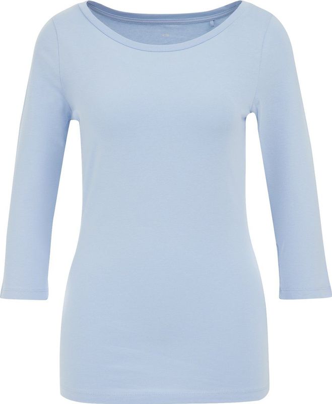 T-shirt - Rekbare Katoenmix - Driekwart Mouwen - Ronde Hals