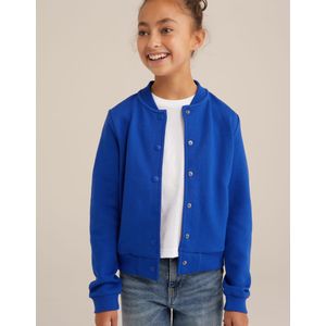 WE Fashion - Tussenjas - Kobaltblauw - Katoen - Bomberjack met Geribbelde Kraag