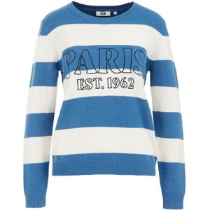 WE Fashion - Dames trui met dessin - Regular fit - Felblauw - Livaeco viscose - Maat: XS