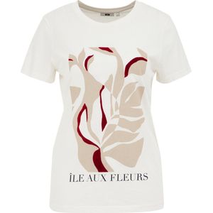 WE Fashion - Dames t-shirt met opdruk - Regular fit - Gebroken wit - Katoen - Maat: S