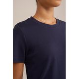 WE Fashion - T-shirt - Donkerblauw - Dames - Katoen - Korte Mouwen