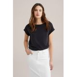 WE Fashion - T-shirt - Zwart - Dames - Katoen - Korte Mouwen