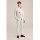 WE Fashion Colbert Ecru - Slim Fit met Reverskraag en Knoopsluiting